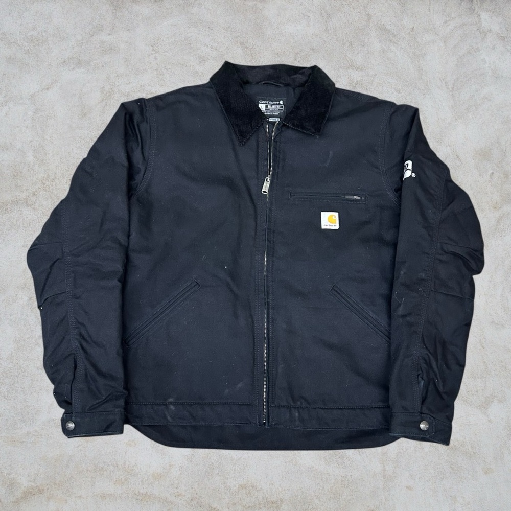 Carhartt Detroit Jacket Men Large Black Duck Canvas Corduroy Collar Blanket Line